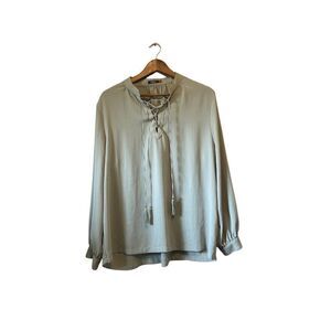 Siveno Jeans Co Lace Up Blouse Top Long Sleeve‎ Lightweight Casual XL/TG